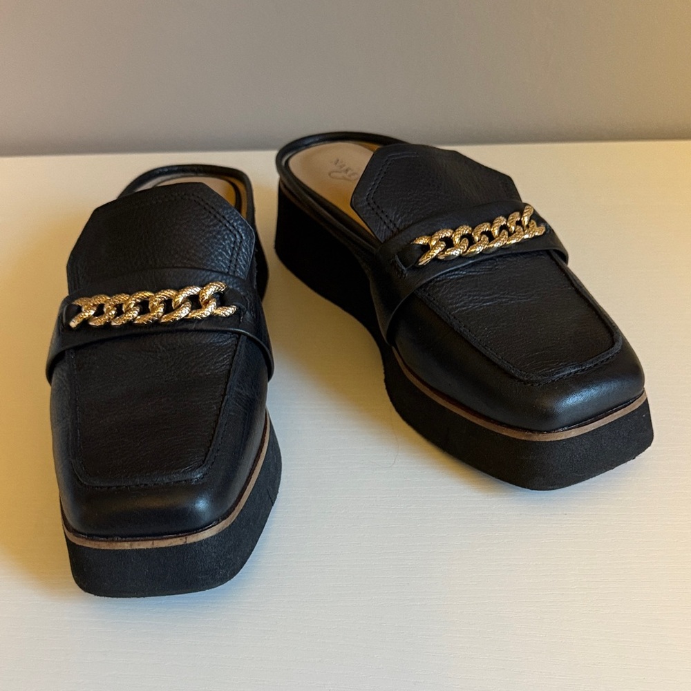 Naked Feet Black Mules with Gold Chain